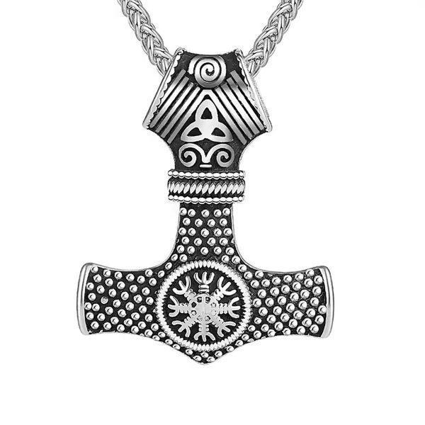 Viking Mjolnir Necklace Helm of Awe Norse Hammer Pendant