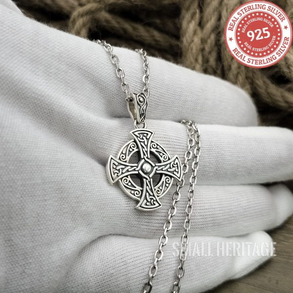 925 Sterling Silver Celtic Cross Necklace | Irish Medieval Style Pendant with Chain