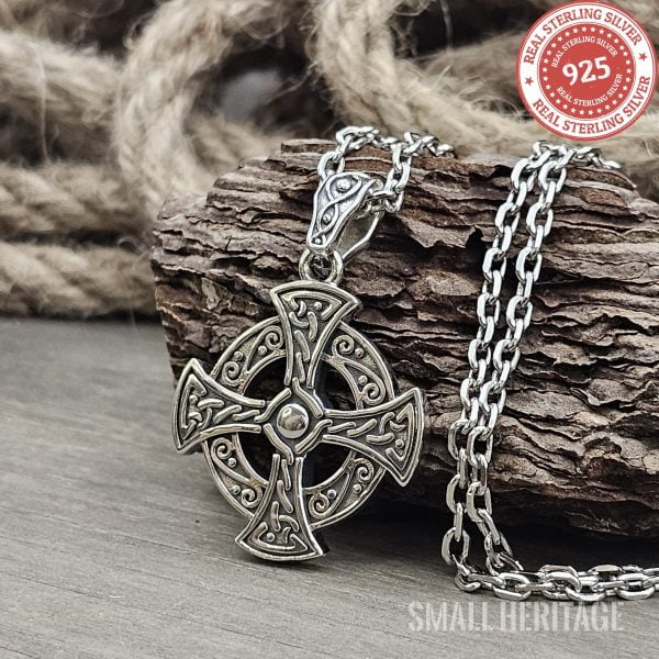 925 Sterling Silver Celtic Cross Necklace | Irish Medieval Style Pendant with Chain