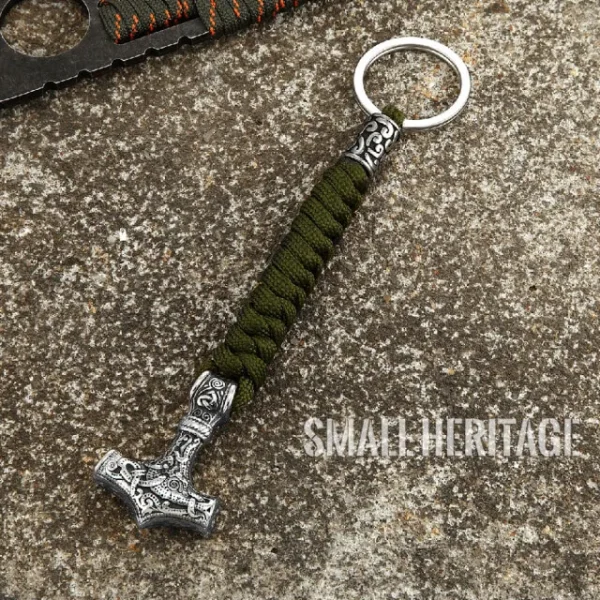 Viking Mjolnir Hammer Keychain - Car Key Ring with Survival Paracord Rope