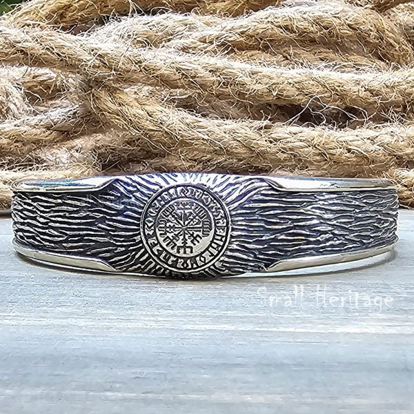 Large Adjustable Sterling Silver Viking Bracelet with Vegvisir Compass by Small Heritage