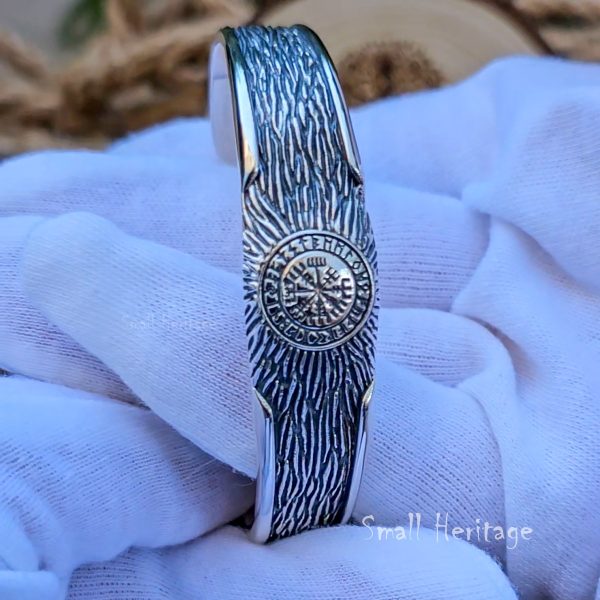 Large Adjustable Sterling Silver Viking Bracelet with Vegvisir Compass by Small Heritage