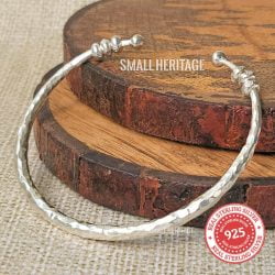 925 Sterling Silver Women Bracelet Vintage Style Hammered Cuff Bangle