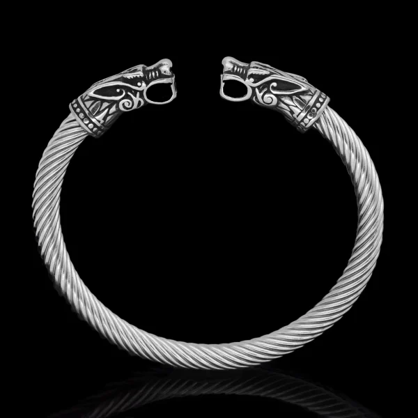 Stainless Steel Norse Dragon Head Cuff Bracelet Bangle Medieval