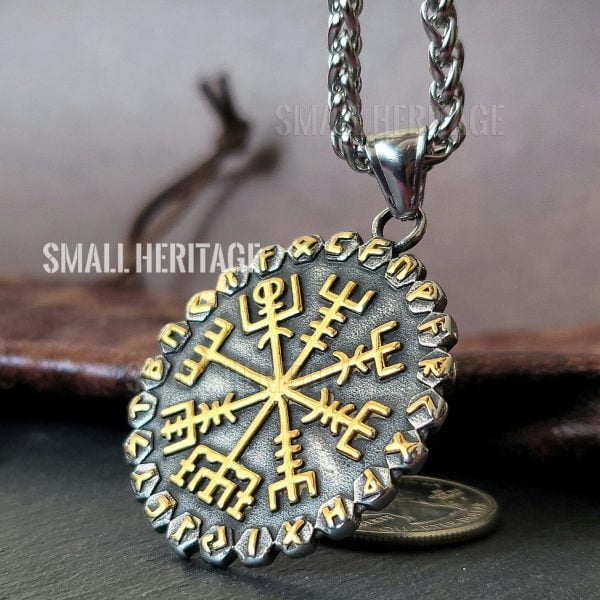 Viking Vegvisir and Helm of Awe Necklace Nordic Compass Pendant