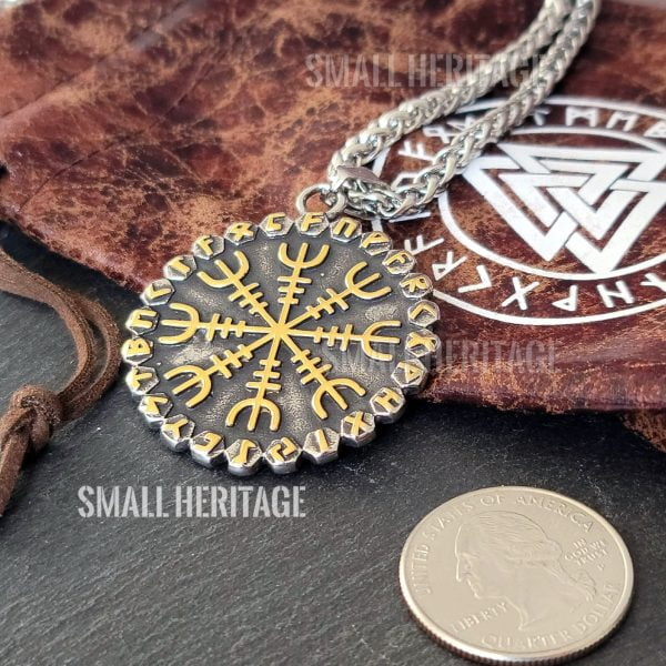 Viking Vegvisir and Helm of Awe Necklace Nordic Compass Pendant