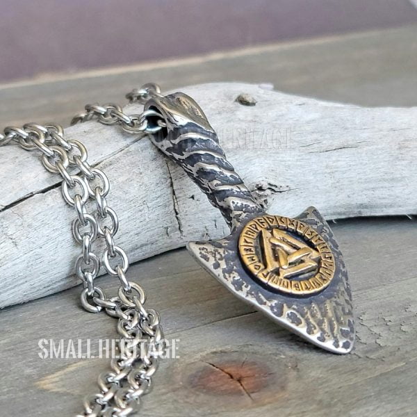 Stainless Steel Viking Spear Necklace Norse Pendant Gungnir Valknut