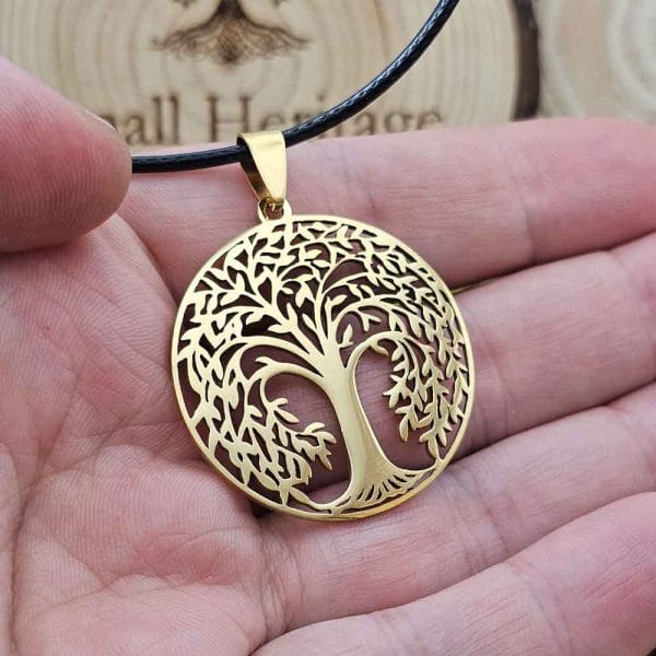 Tree of Life Necklace Stainless Steel Pendant Gold Black Colors Rope