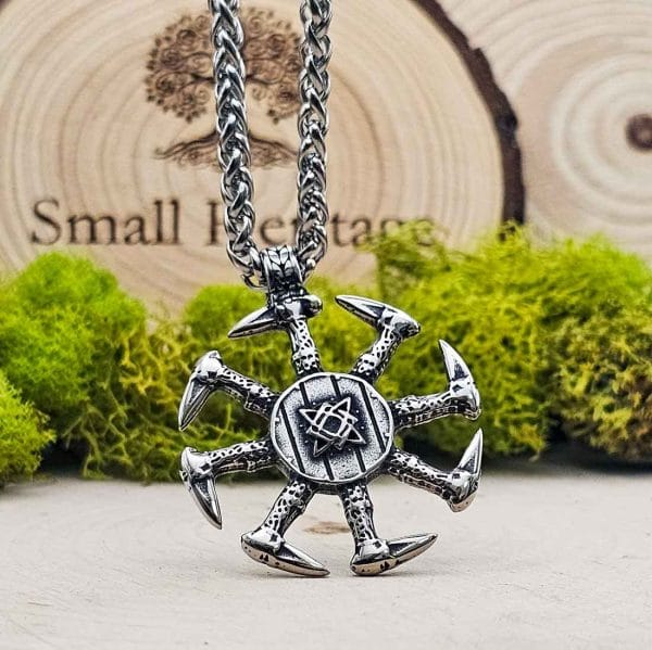 Kolovrat Svarog Sun Necklace – Slavic Pagan Pendant, Stainless Steel Viking Chain
