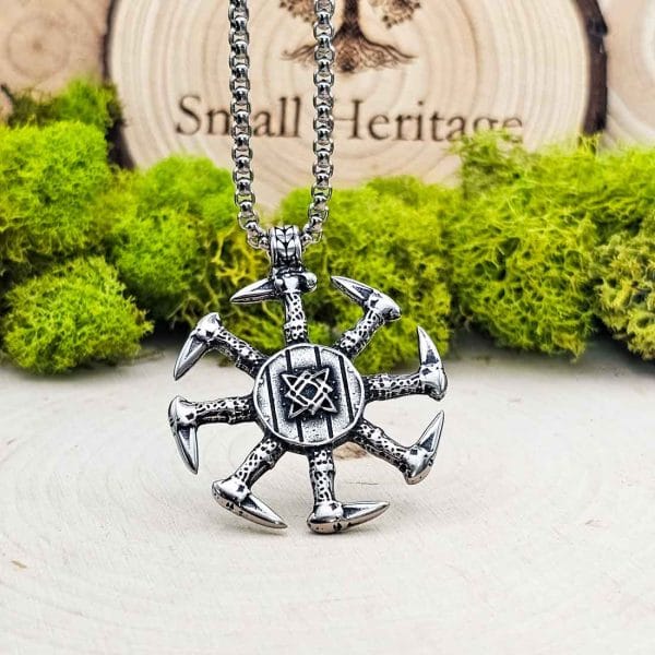 Kolovrat Svarog Sun Necklace – Slavic Pagan Pendant, Stainless Steel Viking Chain