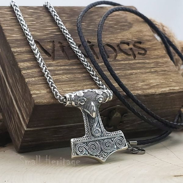 Viking Raven Mjolnir Necklace 925 Sterling Silver Pendant Norse Amulet