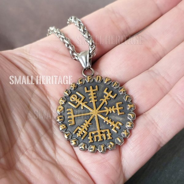 Viking Vegvisir and Helm of Awe Necklace Nordic Compass Pendant