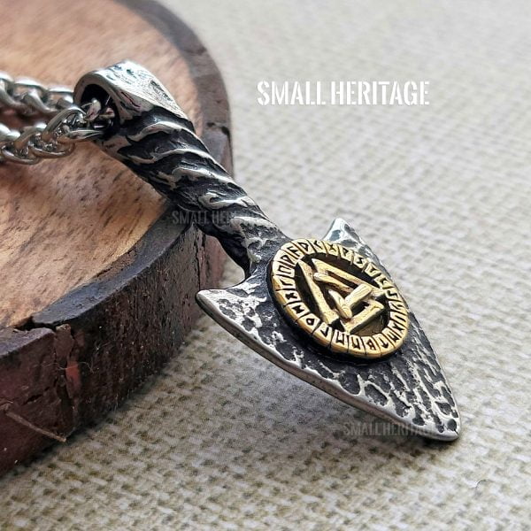 Stainless Steel Viking Spear Necklace Norse Pendant Gungnir Valknut