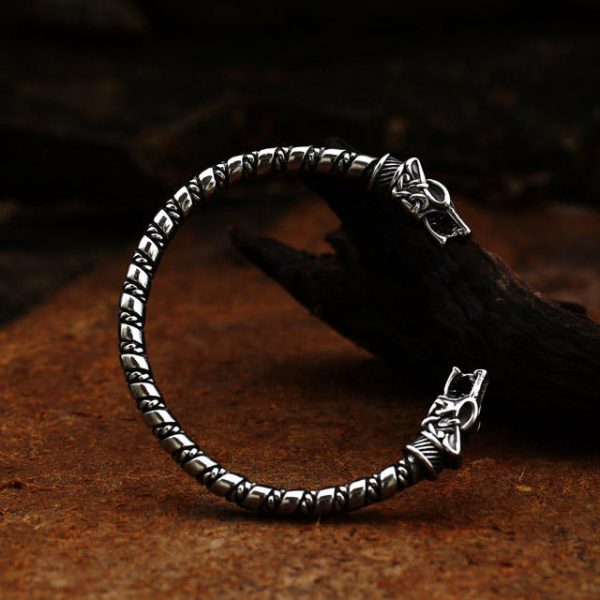 Wolf Head Cuff Stainless Steel Viking Bracelet