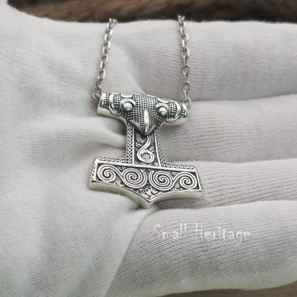 Viking Raven Mjolnir Necklace 925 Sterling Silver Pendant Norse Amulet