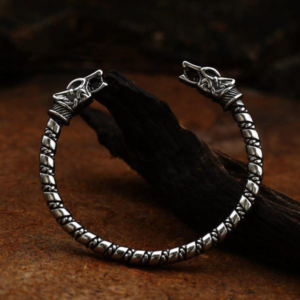 Wolf Head Cuff Stainless Steel Viking Bracelet