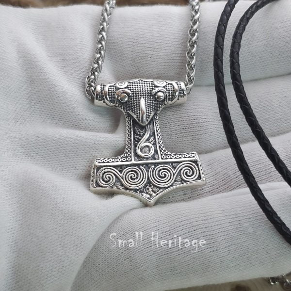 Viking Raven Mjolnir Necklace 925 Sterling Silver Pendant Norse Amulet