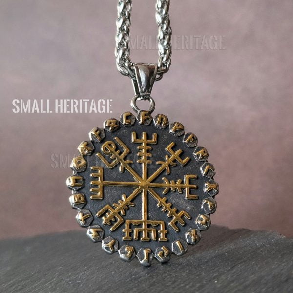 Viking Vegvisir and Helm of Awe Necklace Nordic Compass Pendant