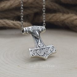 Viking Raven Mjolnir Necklace 925 Sterling Silver Pendant Norse Amulet