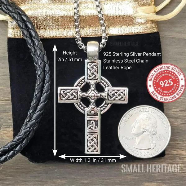 Celtic Irish Cross Necklace 925 Sterling Silver Viking Pendant