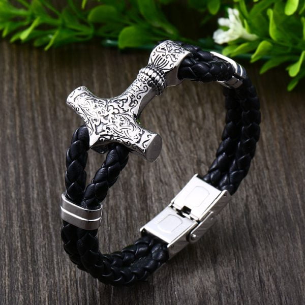 Stainless Steel Viking Bracelet Thor Mjolnir Bangle Norse Medieval Men