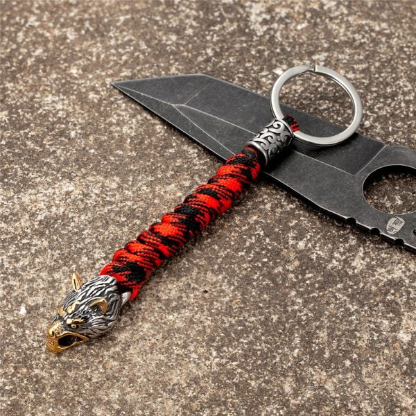 Viking Celtic Wolf Keychain - Car Key Ring with Survival Paracord Rope