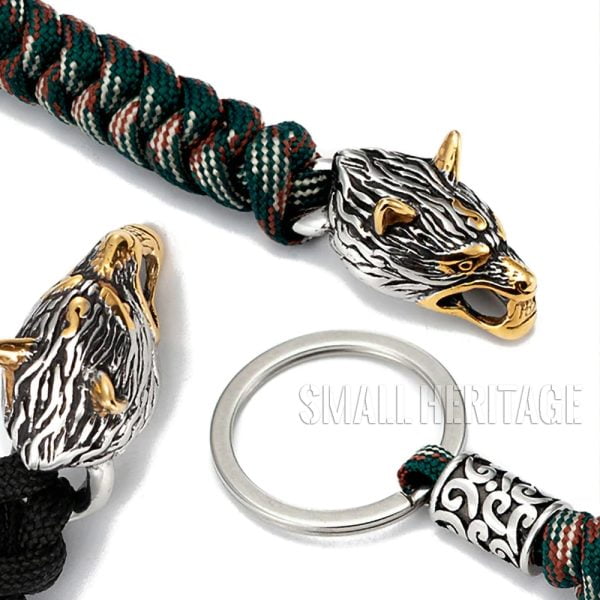 Viking Celtic Wolf Keychain - Car Key Ring with Survival Paracord Rope