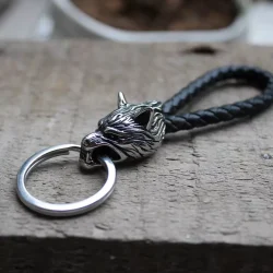 Viking Wolf Head Keychain Stainless Steel Car Key Ring