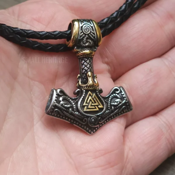 Norse Tiwaz Rune Mjolnir Necklace Stainless Steel Viking Hammer