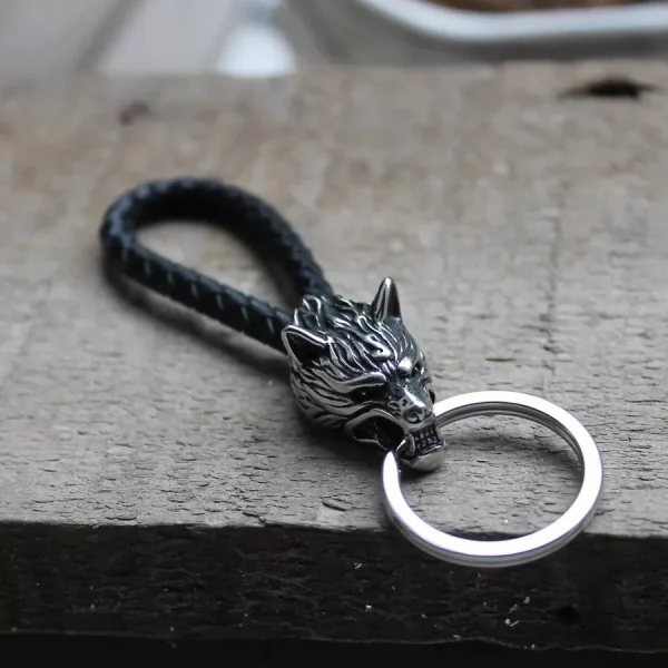 Viking Wolf Head Keychain Stainless Steel Car Key Ring