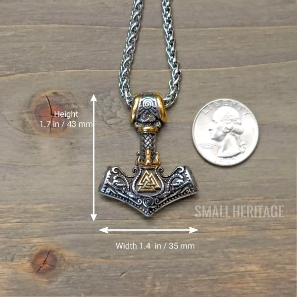 Norse Tiwaz Rune Mjolnir Necklace Stainless Steel Viking Hammer