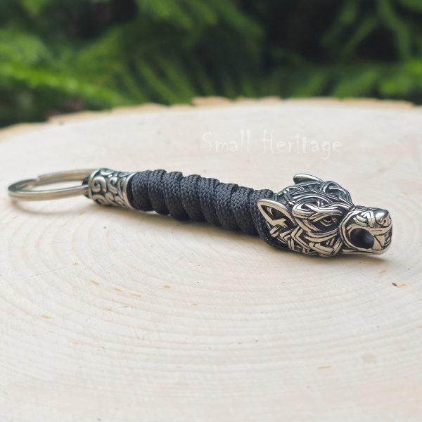 Celtic Viking Wolf Head Keychain – Stainless Steel Paracord Key Ring