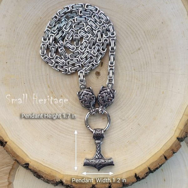 Viking Wolf Head Mjolnir Necklace Stainless Steel Thor Hammer Pendant Men