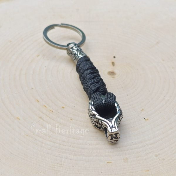 Celtic Viking Wolf Head Keychain – Stainless Steel Paracord Key Ring