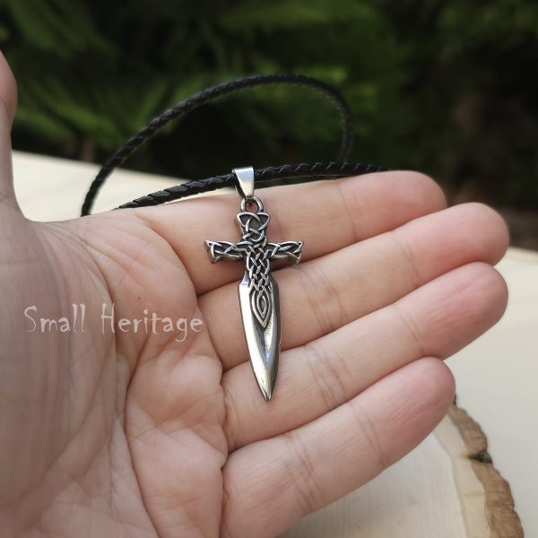 Small Heritage Viking Sword Necklace Stainless Steel Norse Pendant Double Sided