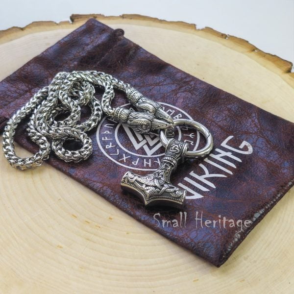 Viking Ravens Necklace Stainless Steel Hammer Mjolnir Pendant