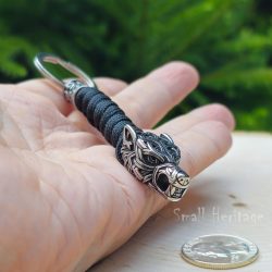 Celtic Viking Wolf Head Keychain – Stainless Steel Paracord Key Ring