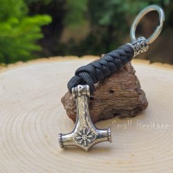 Viking Mjolnir Keychain – Stainless Steel Thor's Hammer with Helm of Awe Pendant