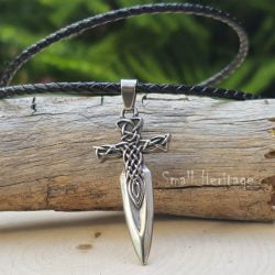 Small Heritage Viking Sword Necklace Stainless Steel Norse Pendant Double Sided