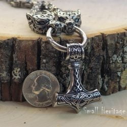 Viking Wolf Head Mjolnir Necklace Stainless Steel Thor Hammer Pendant Men