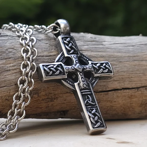 Celtic Cross Pendant Stainless Steel Irish Necklace - Small Heritage