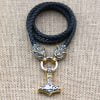 Viking Wolf Heads and Thor Hammer Necklace Leather Cord