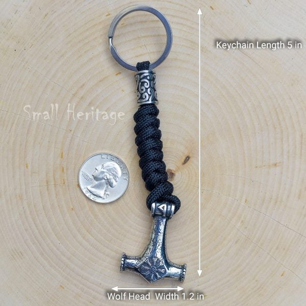 Viking Mjolnir Keychain – Stainless Steel Thor's Hammer with Helm of Awe Pendant