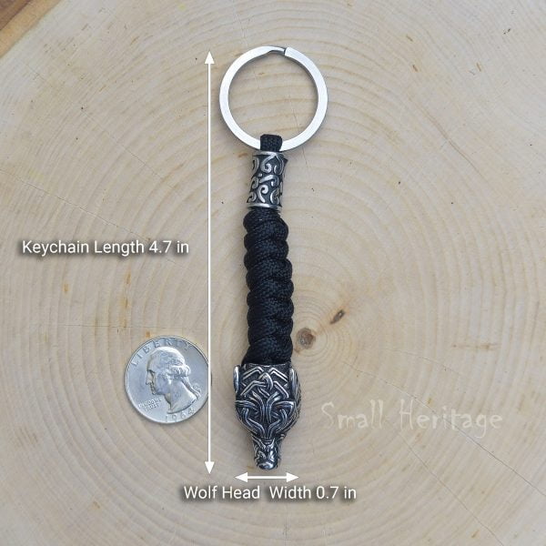 Celtic Viking Wolf Head Keychain – Stainless Steel Paracord Key Ring