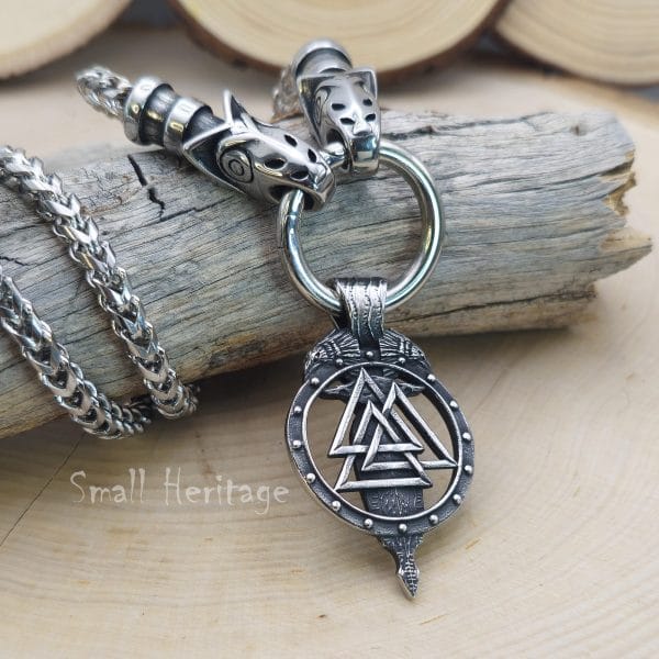 Powerful Viking Necklace Wolf Head Chain Raven Valknut Pendant Men Norse Amulet