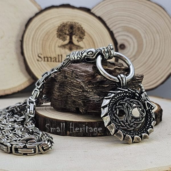 Jormungandr Necklace - Rotating Yggdrasil Tree of Life Nidhogg Dragon Pendant