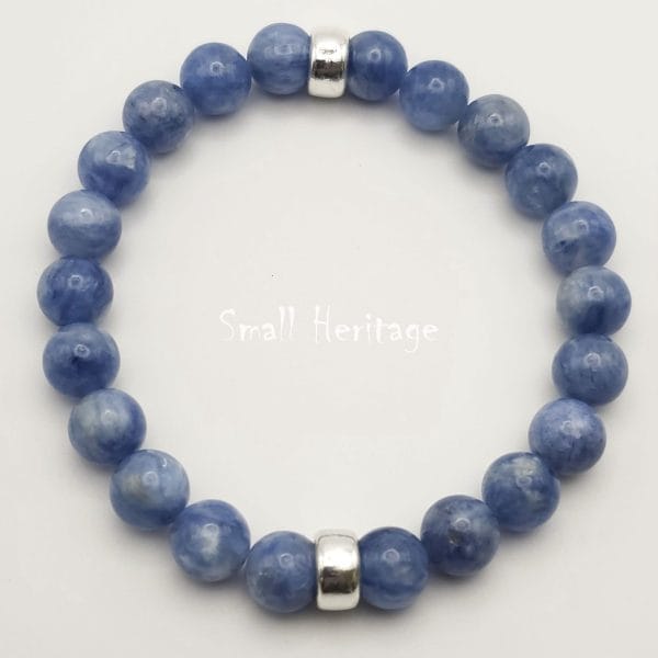 Blue Kyanite Bracelet Natural Stone 8mm Round Beads 925 Sterling Silver