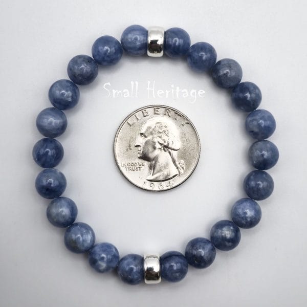 Blue Kyanite Bracelet Natural Stone 8mm Round Beads 925 Sterling Silver