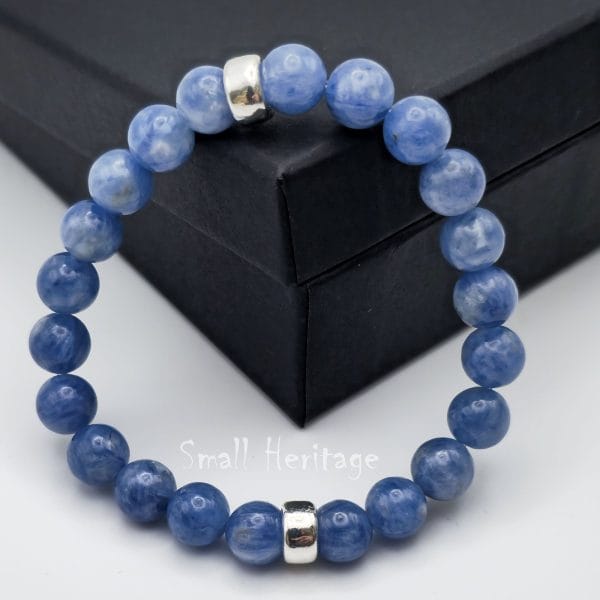 Blue Kyanite Bracelet Natural Stone 8mm Round Beads 925 Sterling Silver