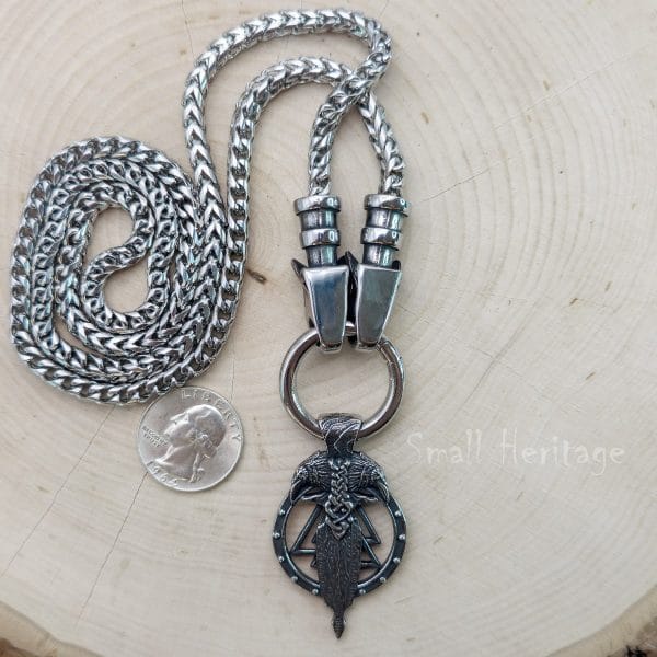 back side Powerful Viking Necklace Wolf Head Chain Raven Valknut Pendant Men Norse Amulet